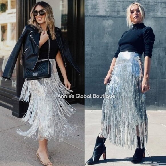 Anthropologie Dresses & Skirts - 💥INSANELY BEAUTIFUL!💥Roaring 20s Vibe Tatiana Fringed Sequin Skirt in Silver